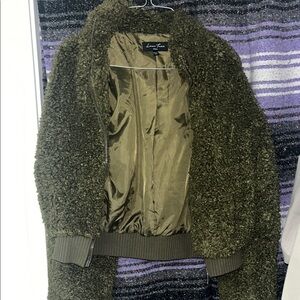 Love Tree Green Teddy Jacket with Plush Texture and Cozy Collar